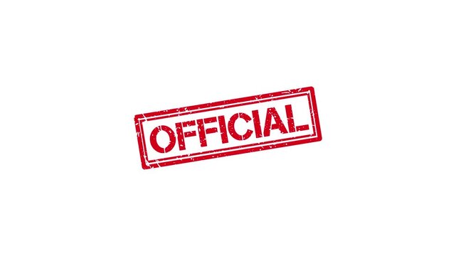 Official red rubber stamp impression animation on white background, grunge texture sign for approval