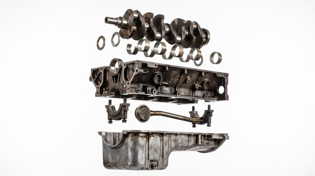Engine Block and Oil Pan - 3D render of a car engine block separated from the oil pan