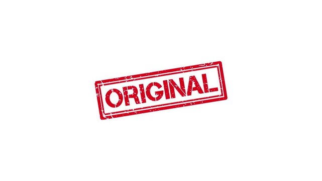 Red original rubber stamp impression animation on white background, grunge texture effect seal
