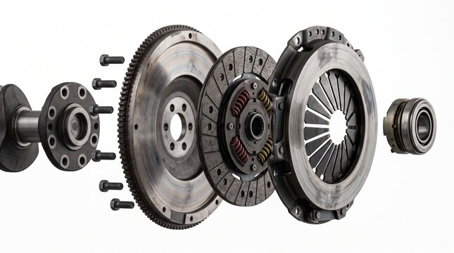 Dual Mass Flywheel Exploded - 3D render of an exploded dual mass flywheel and clutch
assembly
