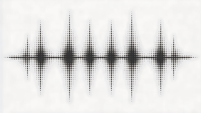 Black halftone sound wave vector isolated on transparent background. Abstract music waveform with grain dot effect, audio frequency, equalizer pattern for podcast, music, social media, PNG (