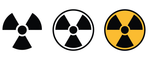 Radioactive material warning icon set, radiation danger symbols and caution signs for hazardous safety communication © Shafiqul