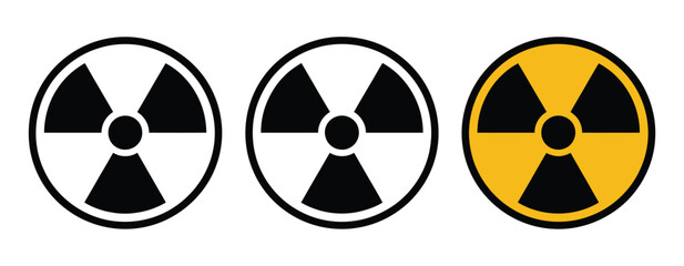 Radioactive material warning icon set, radiation danger symbols and caution signs for hazardous safety communication © Shafiqul