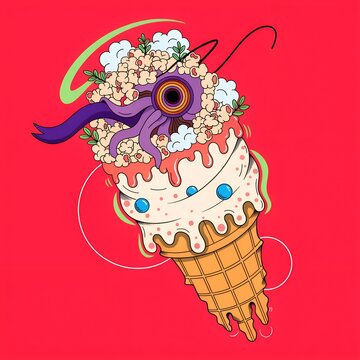 Illustration of bizarre summer popcorn ice cream