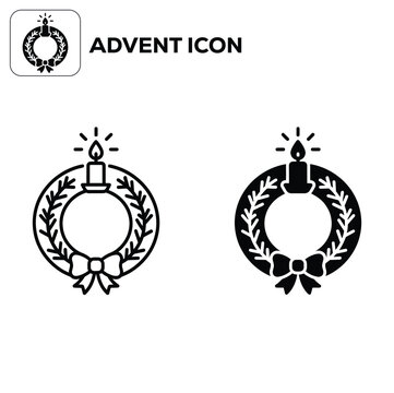 Advent wreath icon with candle and ribbon for holiday celebration