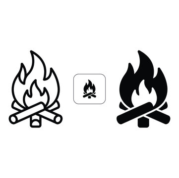 Campfire illustration with burning logs for outdoor adventure and