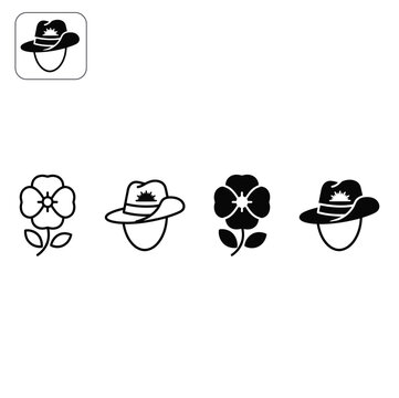 Remembrance Day poppy and soldier hat icons set for memorial