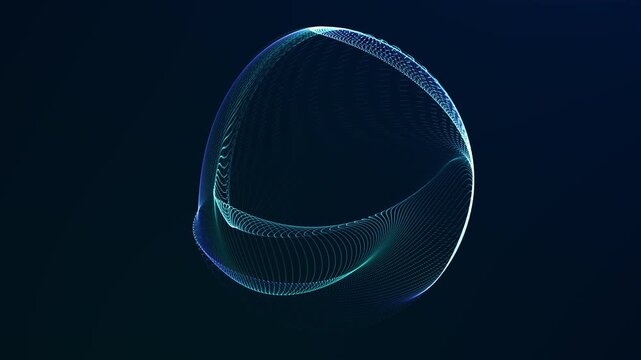 Flowing blue and cyan wireframe sphere with undulating mesh waves on a dark background. Abstract technology loop.