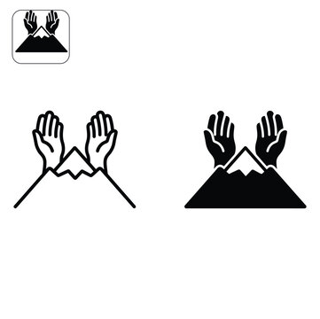 Hands forming mountain peak symbolizing teamwork or achievement in