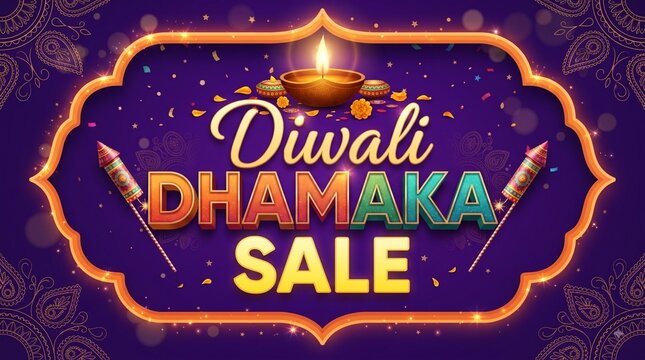 Diwali dhamaka sale banner with diya lamp and firecrackers