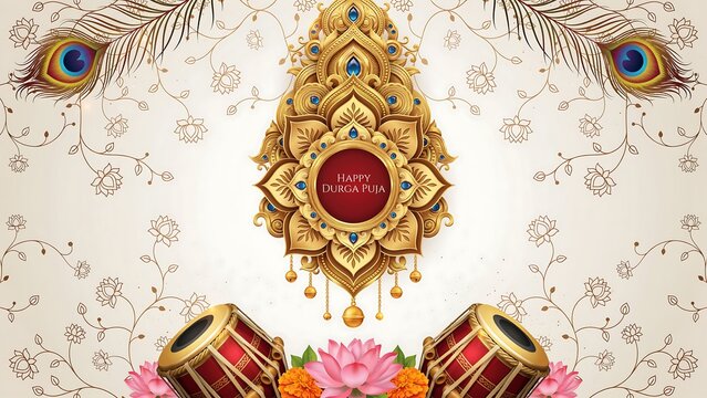 Happy krishna janmashtami greeting with peacock feathers