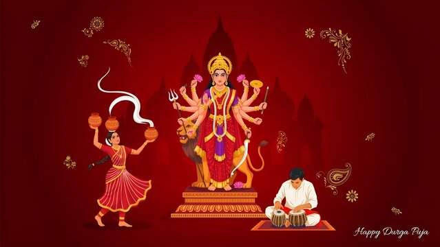 Goddess durga illustration for happy durga puja celebration