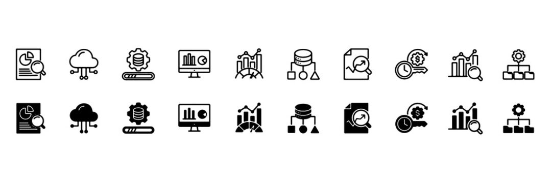 Data Driven icon set. Database and analytics symbol. Vector illustration.
