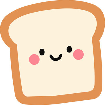 Cute hand drawn doodle illustration of happy bread slice character smiling
