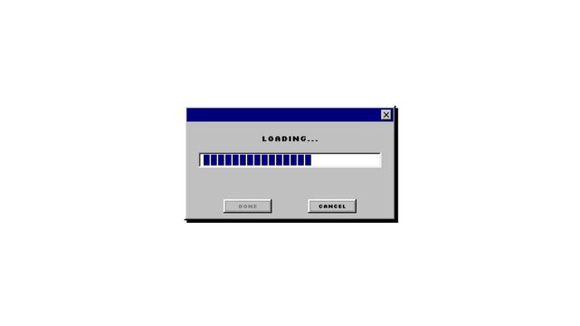 Vintage user interface loading bar in a classic window design showing system progress and data transfer status on a white background