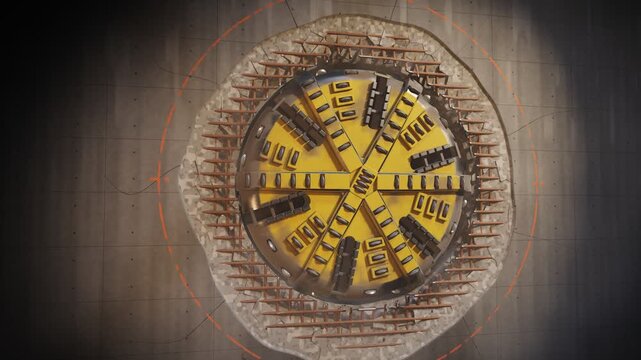 Tunnel Boring Machine Cutterhead Breaking Through Concrete Wall Seamless Loop