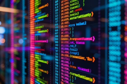 Colorful syntax-highlighted programming code displayed on a digital screen, representing software development and coding work.