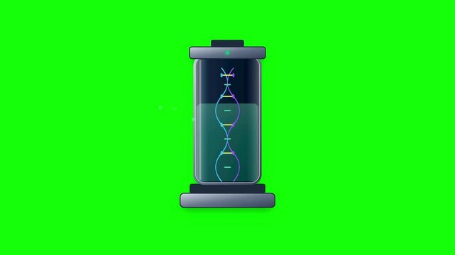 Futuristic DNA helix rotating inside laboratory glass capsule motion graphic video animation on green screen