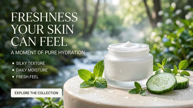 Refreshing Natural Facial Moisturizing Cream Promotion Featuring Cucumber and Mint Botanical Extracts