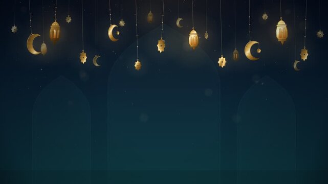 Golden Crescent Moon Star and Lantern Ornaments Eid Seamless Loop