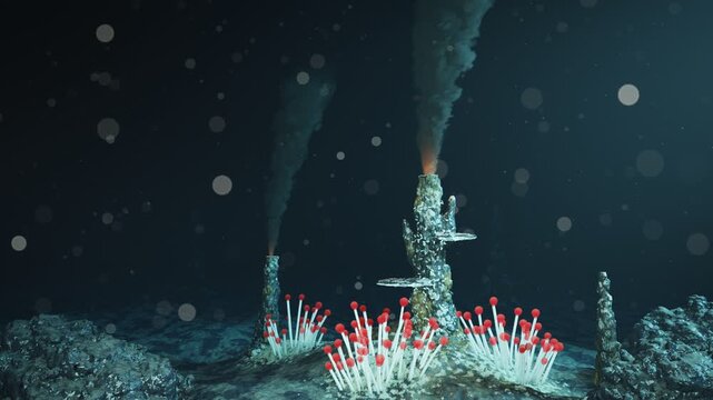 Deep Sea Hydrothermal Vent Black Smoker Plume and Tubeworms Seamless Loop