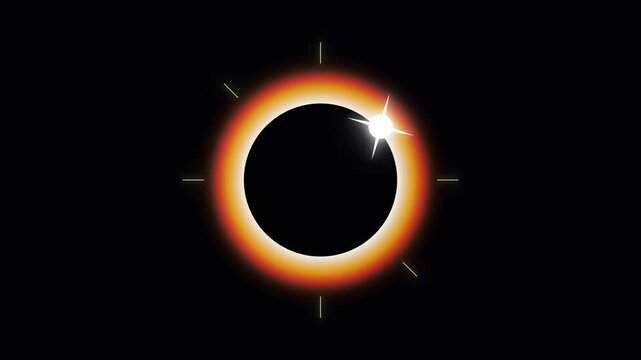 Solar eclipse animation footage showing glowing corona ring and bright diamond ring effect against dark space background