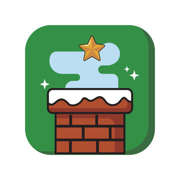 Snowy Christmas chimney icon with star and smoke on green rounded square background, vector illustration app icon