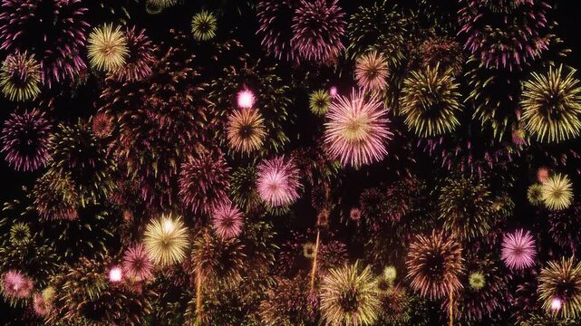 縦長に打ち上がる花火 花火動画素材 4Kループ 縦長