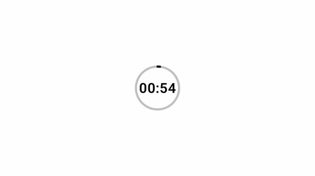 Circular Countdown Timer Animation from 60 to 0 Seconds, One Minute Digital Timer Isolated on Transparent Background,One Minute Circular Countdown Timer Animation from 60 to 0 Seconds.