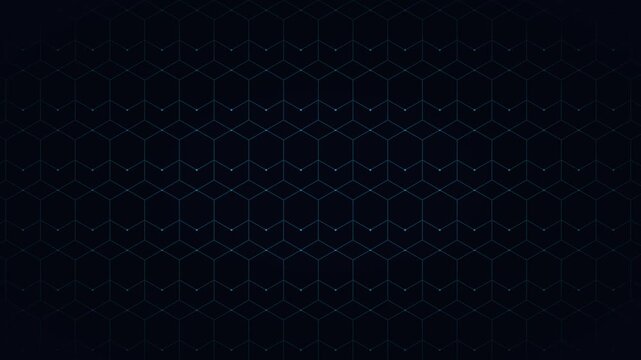 Dark blue abstract geometric motion background featuring glowing futuristic hexagonal grid patterns and seamless looping animation video footage