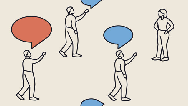 Freedom of speech and human rights concept with diverse people and empty speech bubbles. Modern vector illustration of communication, dialogue, expression, equality and the right to be heard.