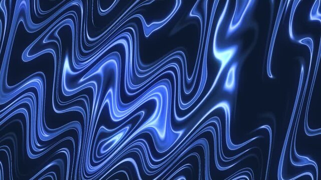 Blue liquid marble wave texture motion graphic. Glowing neon fluid lines loop background animation. Abstract water ripple energy distortion effect.