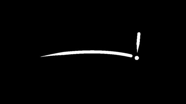 Hand drawn animated white underline with exclamation mark icon element isolated on black background