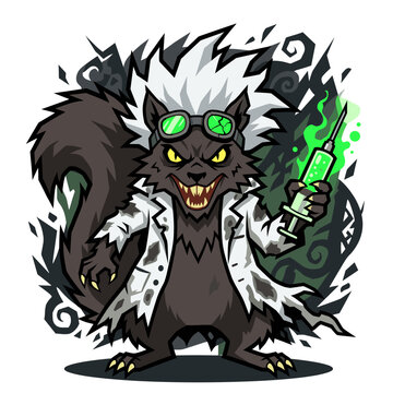 Crazed Mad Scientist Squirrel Flat Vector Icon