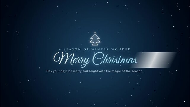 Festive winter wonderland season greeting with sparkling snowflakes and minimalist tree