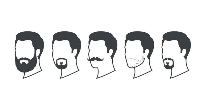 Five male head silhouettes displaying different beard styles on white background