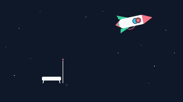 Animated rocket launching upward with trail, flat vector startup growth and success
concept, seamless loop