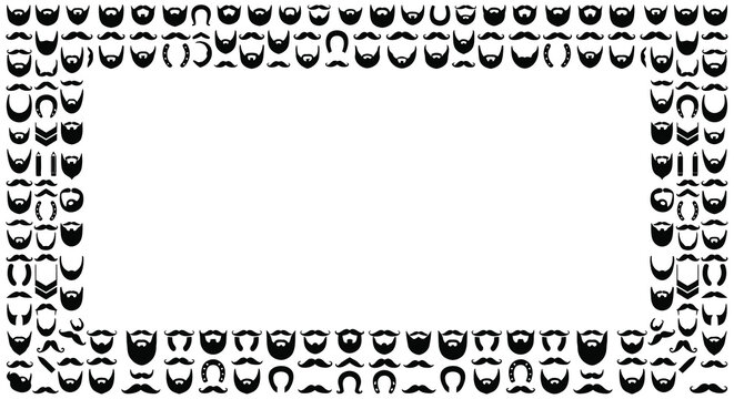 Mustache and beard collection forms a decorative border on a white background