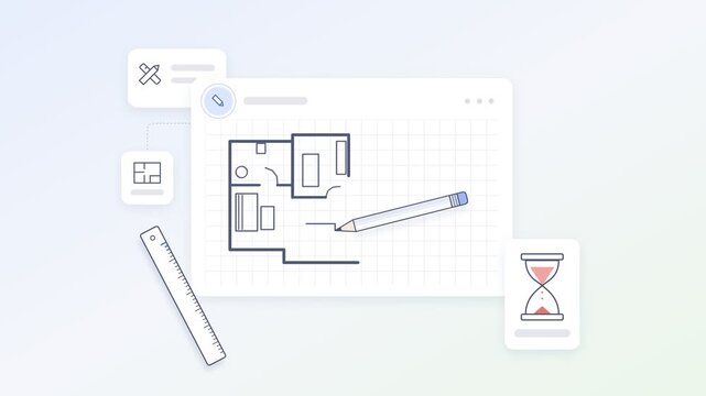 Conceptual Digital Architecture Floor Plan Design Process Illustration with Stylus Pen and Professional Design Tools on a Grid Background