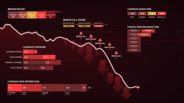 Financial Risk Analysis Infographic Showing Market Decline and Leverage Exposure in Trading