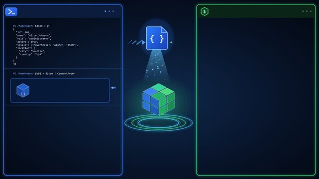 Futuristic Software Development Interface with 3D Holographic Data Cube and Coding Windows for System Architecture Design