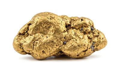 Obraz premium Natural Gold Nugget Isolated on White Background