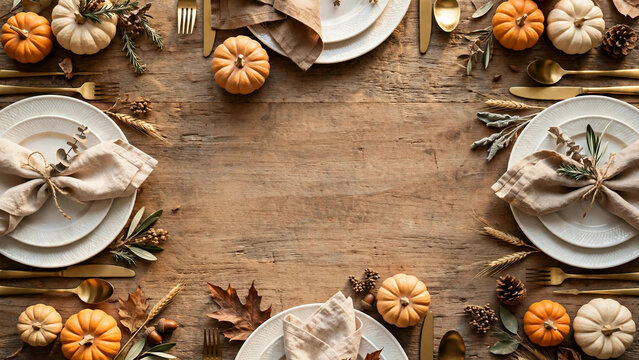 Thanksgiving place settings background with copy space