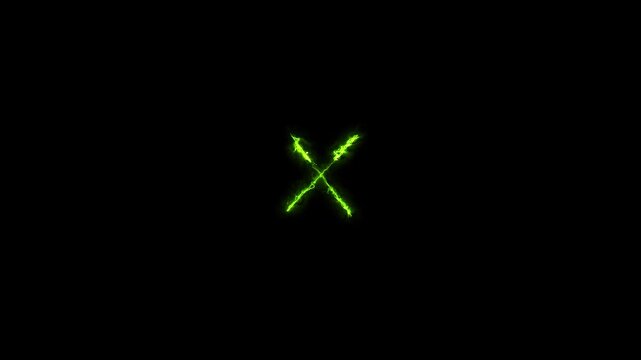 Neon Green Electric Cross Mark Animation on Black Background