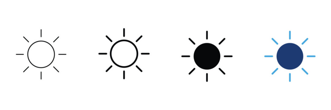 Four sun icons with different styles, including outline, bold, solid, and colored variations for ui design