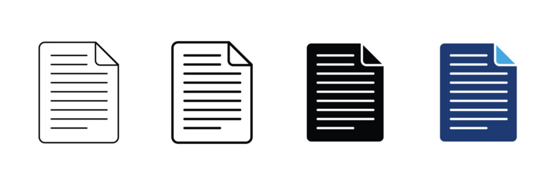 Document icons, paper file symbols with lines, flat vector illustration