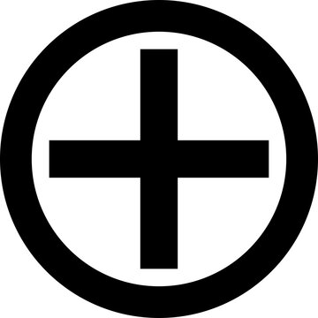 Black plus sign inside circle icon for add positive medical cross symbol