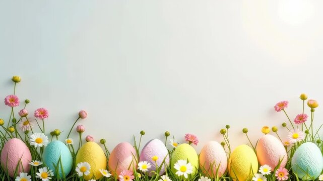 Spring Pastel Color Flower Egg Decoration with Daisies for Easter Meadow Celebration