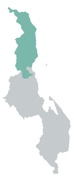 Northern Malawi Region highlighted on gray map of Malawi. Administrative region vector
