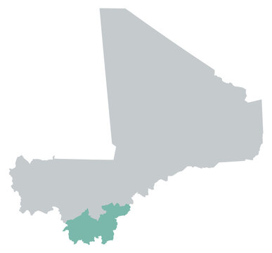 Sikasso Region highlighted on gray map of Mali. Administrative region vector
